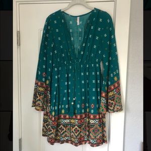 Green dress from Target, shorter dress with deep v and flowy sleeves